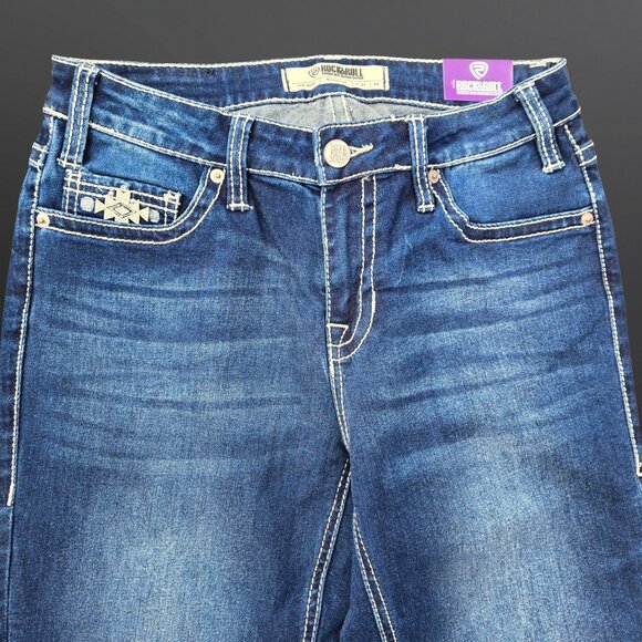 Y2K Deadstock Bootcut Jeans Rock & Roll Denim Size 27 Dark Wash Mid Rise - Picture 9 of 12
